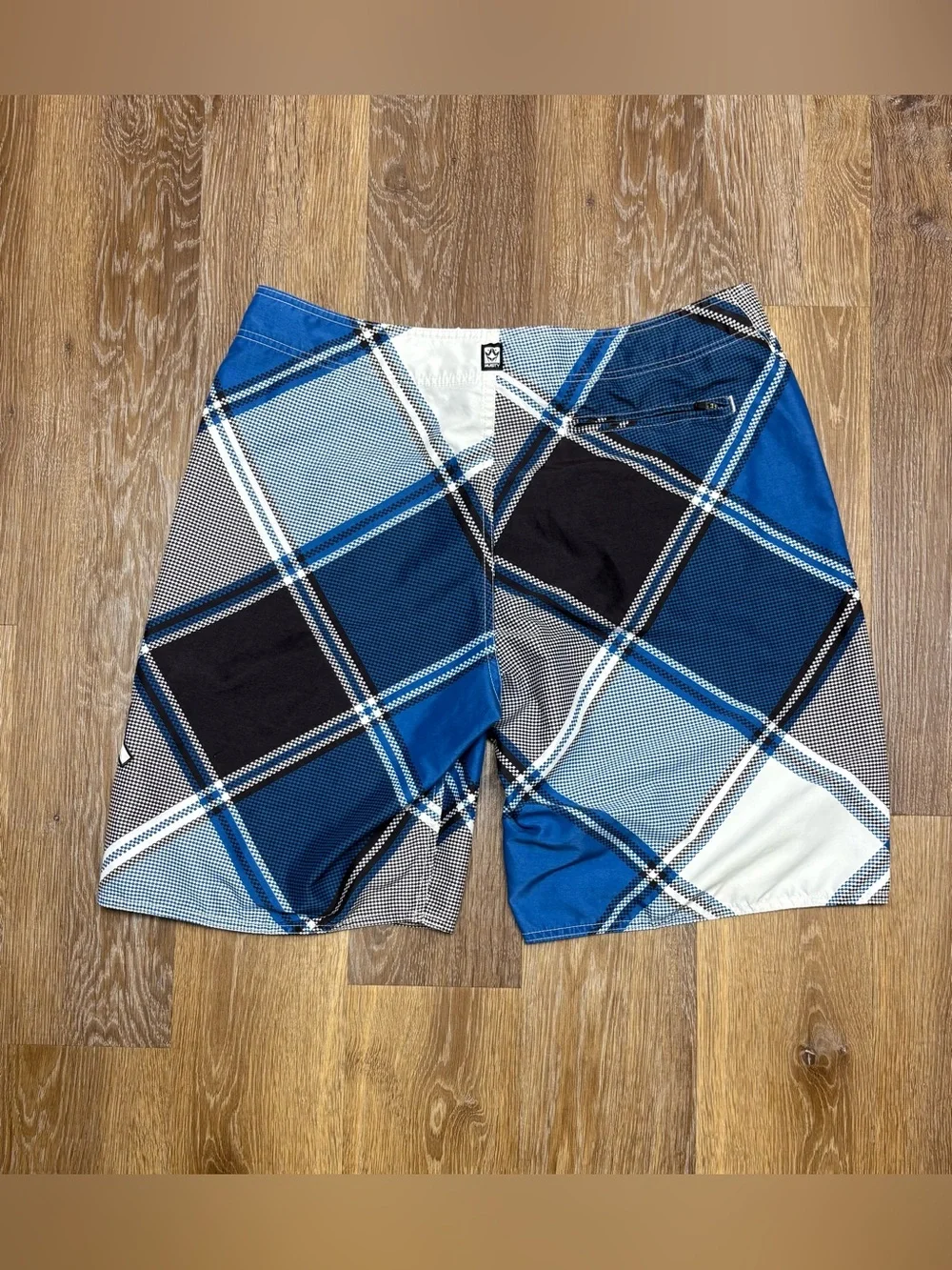 Rusty Blue Plaid Swim Boardshorts with Lace Waist